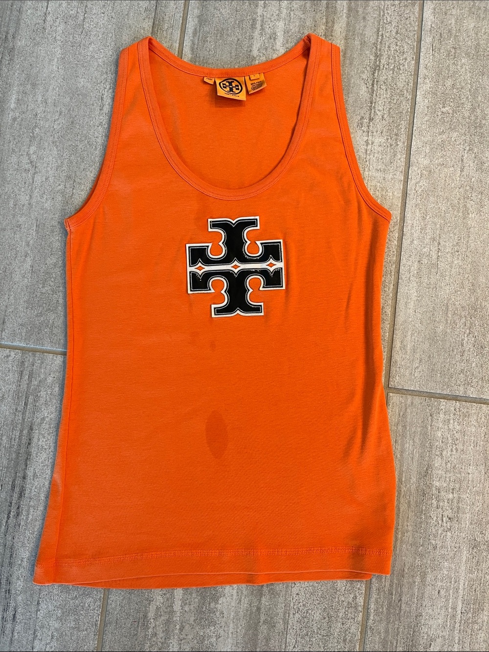 Tory Burch Bright Orange Tank with black patten logoSize large